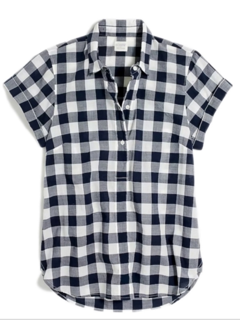 J Crew Factory Mercantile Gingham Short Sleeve Popover, Navy & White, Size S